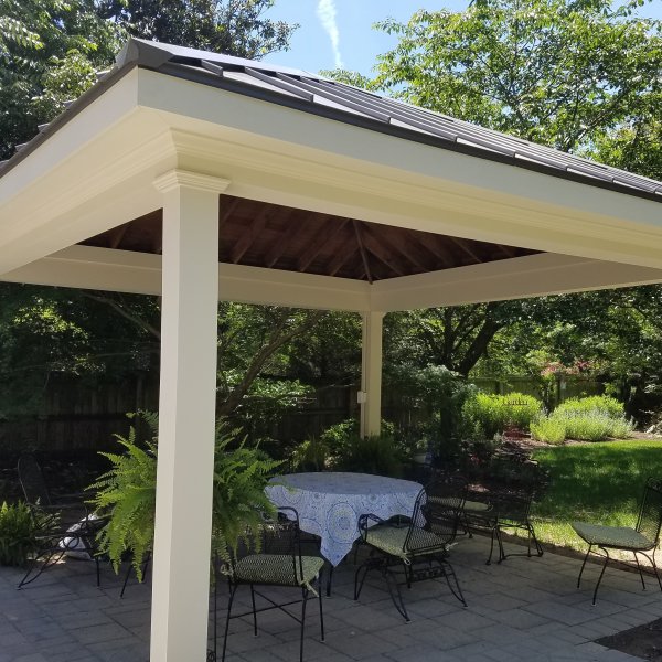 Shade! A 10 x 10' garden structure and paver patio. : Summer : Richmond VA Landscape Designer: Gardens by Monit, LLC: Monit Rosendale landscape designer Richmond and Charlottesville Virginia and Fredericksburg Virginia and Williamsburg Virginia