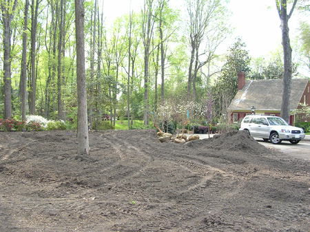 Before:<br>
Isabel destroyed the existing  woodlands in 2003.  The process of amending the soil starts the transformation. : Before/After : Richmond VA Landscape Designer: Gardens by Monit, LLC: Monit Rosendale landscape designer Richmond and Charlottesville Virginia and Fredericksburg Virginia and Williamsburg Virginia