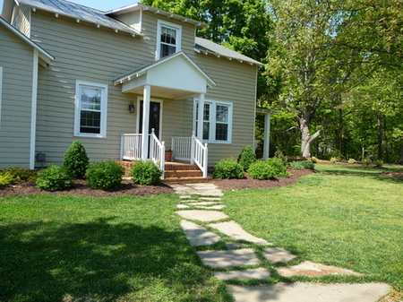 Stepping stones with lawn.
