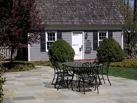 Bluestone patio in mortar.