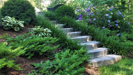After:  Cast steps are the solution and plantings to stabilize the slope.